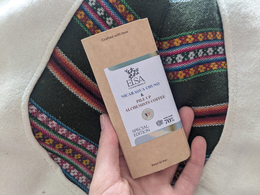 Tablette Nicaragua Chuno 70% inclusion café Ethiopie Pile Up Alchemists Coffee
